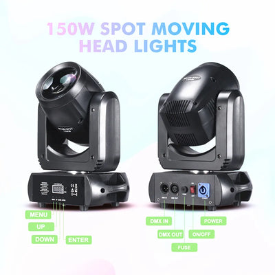 2-Pack 150W LED Moving Head Beam Lights with Prism & Gobo – DMX Stage Lighting