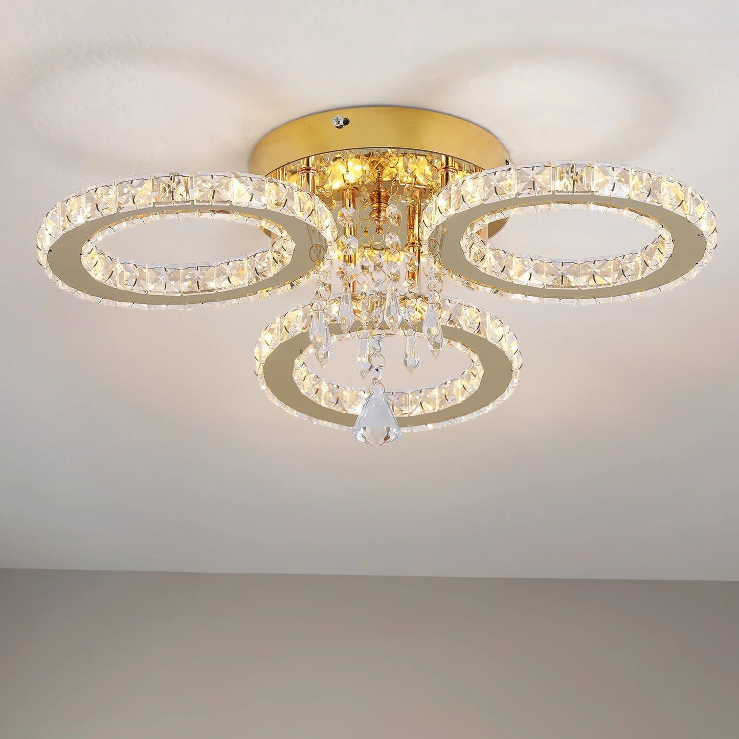 Luxury Crystal LED Ceiling Light with Adjustable Warm and Cool Illumination