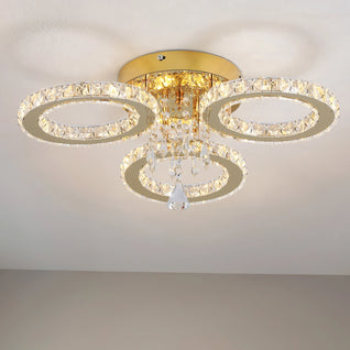 Luxury Gold Crystal LED Ceiling Light – Warm & Cool Adjustable Illumination