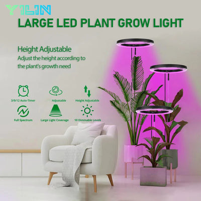 Full Spectrum LED Plant Grow Light – Adjustable Ring with Auto Timer