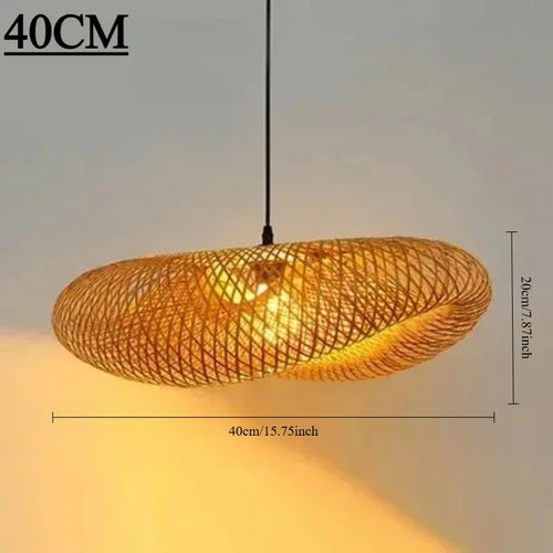 Hand-Woven Bamboo Pendant Light – Vintage Iron LED Fixture