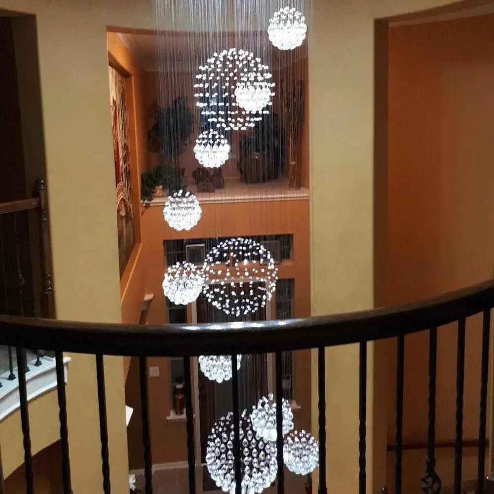 Luxury Crystal Rain Drop Spiral Pendant Lamp Ceiling Chandelier Dia 31.5 inch Stair Lobby Hall Chandelier LED