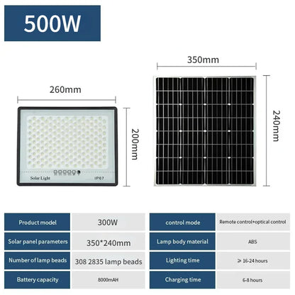 500W Solar Lamp Outdoor Waterproof Spotlights Solar Lights Remote Control Solar Floodlight Wall Street Garden Lights Sunlight