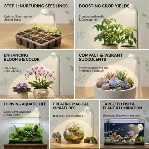Convex Lens LED Grow Light 4000K Full Spectrum Plant Lamp for Indoor Plants & Aquariums