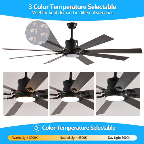 Walnut LED Ceiling Fan Light – Remote Control, Dimmable with Color Temperature