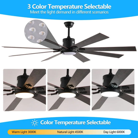 Walnut LED Ceiling Fan Light – Remote Control, Dimmable with Color Temperature
