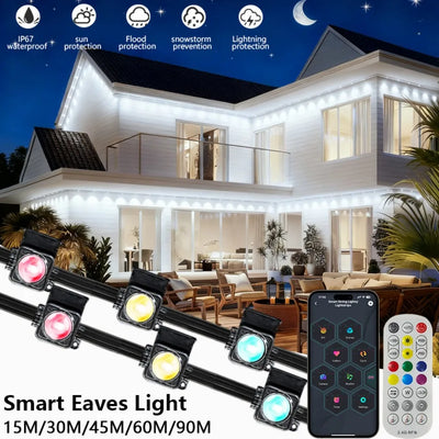 300FT Smart Eave Lights 180 LEDs Permanent Outdoor LED String Lights with App &amp; Remote Control – Waterproof Holiday &amp; Daily Décor