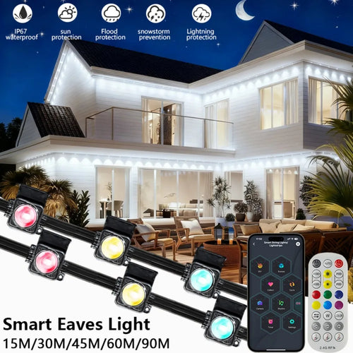 300FT Smart Eave Lights 180 LEDs Permanent Outdoor LED String Lights with App &amp; Remote Control – Waterproof Holiday &amp; Daily Décor