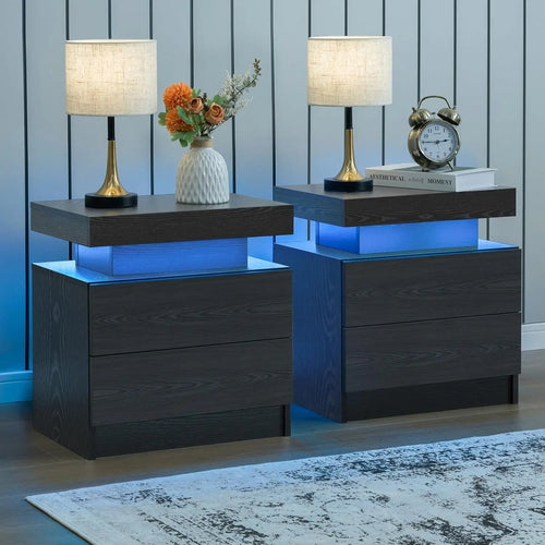 Cubehom LED Nightstand Set of 2 – Modern Bedside Tables with Drawers