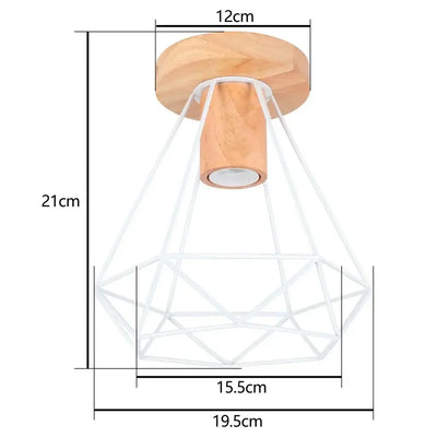 Modern Japanese Style Wood & Iron Ceiling Light – Vintage Cage Design