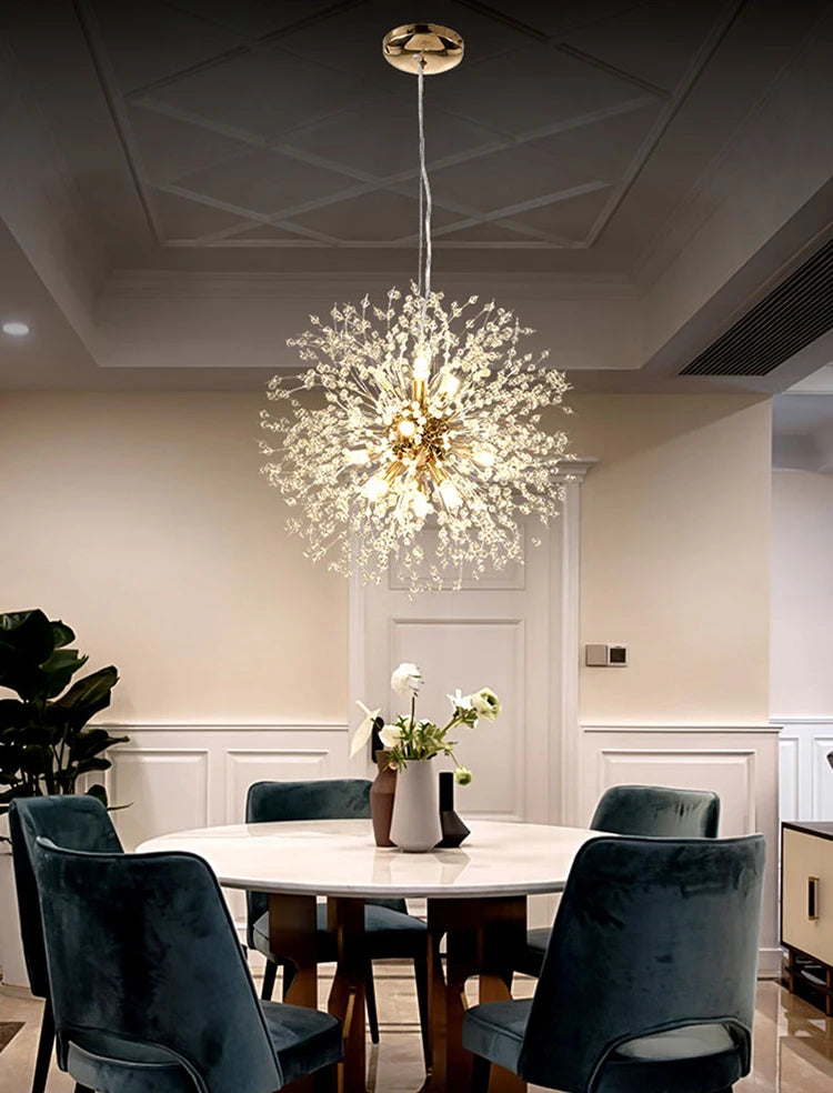 Modern Crystal Fireball LED Pendant Light with Geometric Star Design