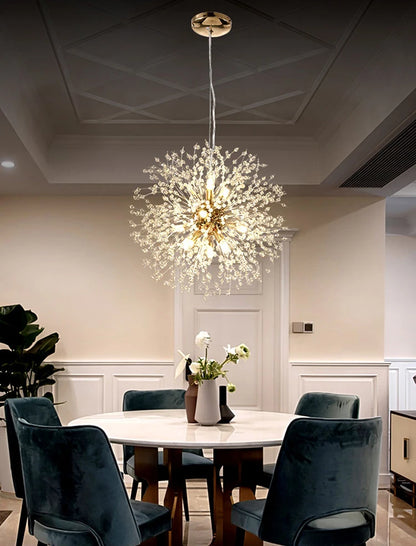 Modern Crystal Fireball LED Pendant Light with Geometric Star Design