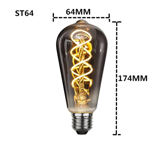 LED E27 ST64 G80 G95 G125 4W Dimmable 220V Smoky Gray Warm Spiral Filament Bulb Retro Vintage Decorative Lighting Edison Lamp