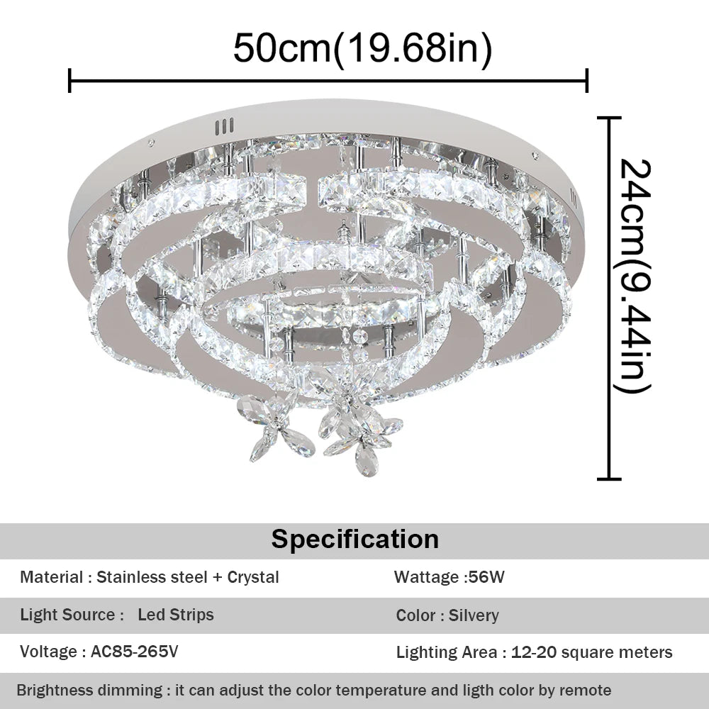 Crystal Modern LED Ceiling Lamp with Adjustable Light Modes and Chrome Finish