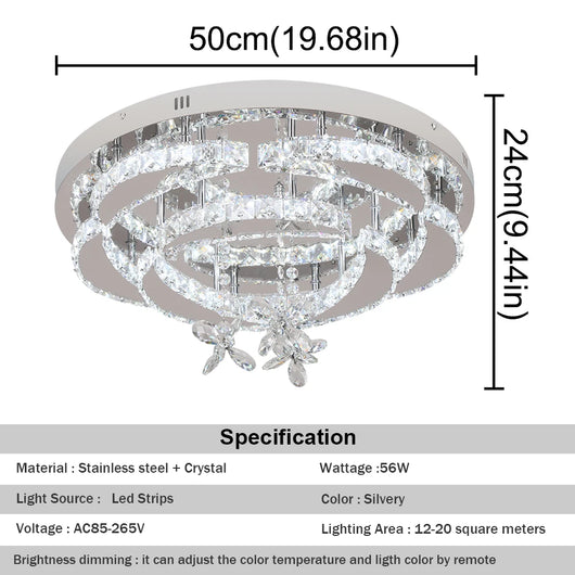 Crystal LED Ceiling Lamp – Chrome Finish with Adjustable Light Modes