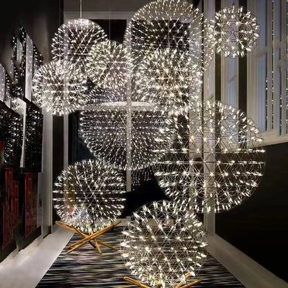 Modern Brief Loft Spark Ball LED Chandelier Fixture Firework Ball Stainless Steel Pendant Lamp for Home Decor Lighting 110-240V