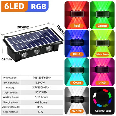 Solar LED Wall Light Outdoor Waterproof – Up & Down Lighting High Brightness Garden Lamp (4/6/8 LED