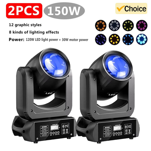 U'King 150W Beam Moving Head Light Rotating 18 Prisms 14 Gobos LED Rainbow Effect Zoom Stage Light DMX512 for DJ Disco Wedding