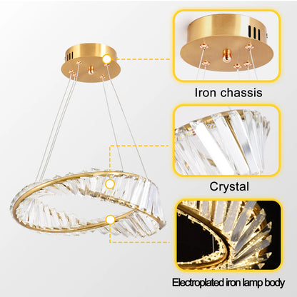 LED Luxury Ring Pendant Light with Crystal Accents and Adjustable Color Modes