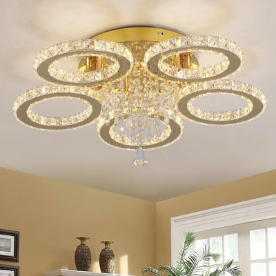 Luxury Gold Crystal LED Ceiling Light – Warm & Cool Adjustable Illumination