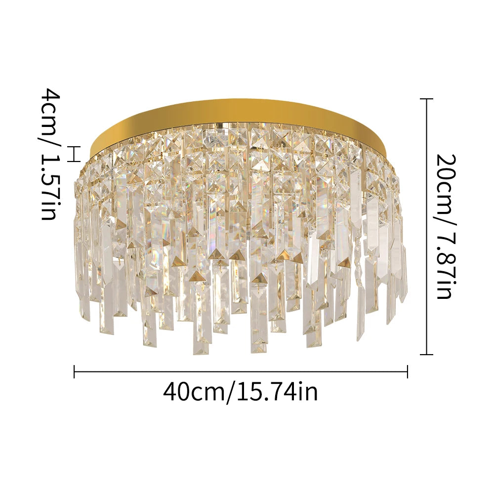 Luxury Gold LED Ceiling Light with Dual-Direction Crystal Shade and Adjustable Color Modes