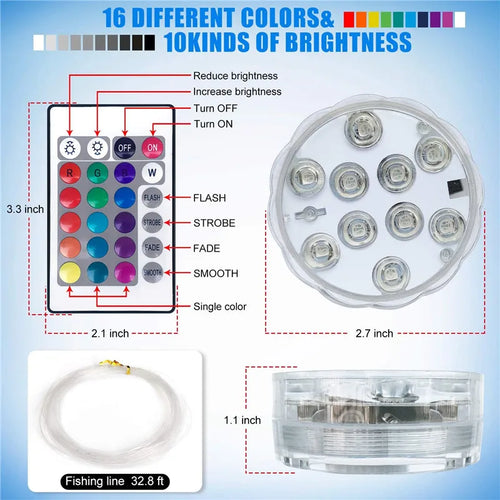 Submersible Led Lights With Remote Battery Operated Underwater Pond Bathtub Hot Tub Spa Swimming Pool Fountain Vases Fish Tank