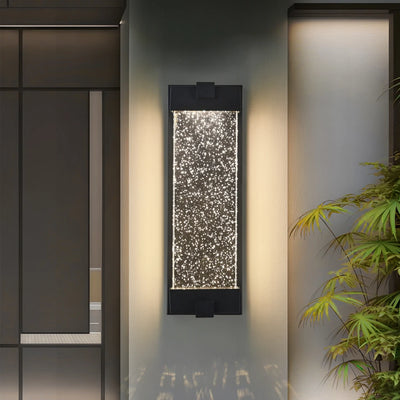 19-Inch Black Aluminum Outdoor Wall Light with Bubble Crystal Glass, LED 3000K Warm Light, Weatherproof Sconce for Patio,