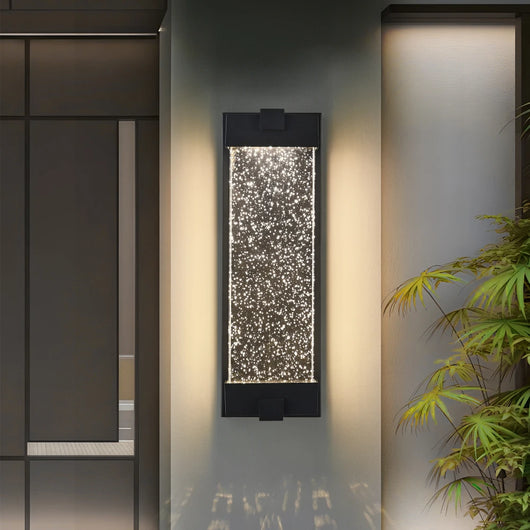 19-Inch Black Aluminum Outdoor Wall Light with Bubble Crystal Glass, LED 3000K Warm Light, Weatherproof Sconce for Patio,