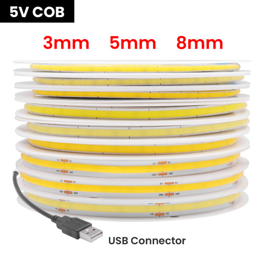 High-Density COB LED Strip Light – 3mm / 5mm, 12V–24V Dimmable