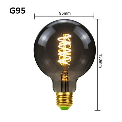 LED E27 ST64 G80 G95 G125 4W Dimmable 220V Smoky Gray Warm Spiral Filament Bulb Retro Vintage Decorative Lighting Edison Lamp