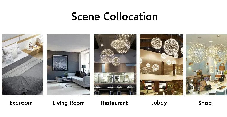 Modern Brief Loft Spark Ball LED Chandelier Fixture Firework Ball Stainless Steel Pendant Lamp for Home Decor Lighting 110-240V