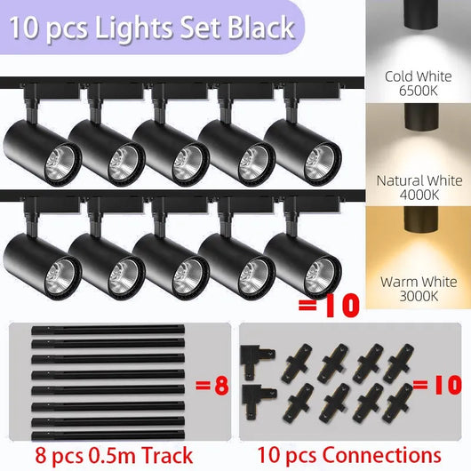 LED COB Track Light Set – Adjustable Spotlight Rail System