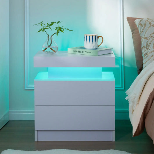 Cubehom LED Nightstand Set of 2 – Modern Bedside Tables with Drawers