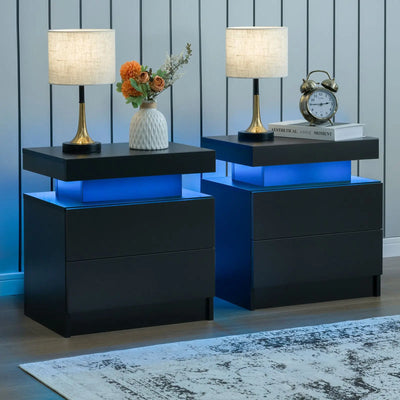 Cubehom LED Nightstand Set of 2 – Modern Bedside Tables with Drawers