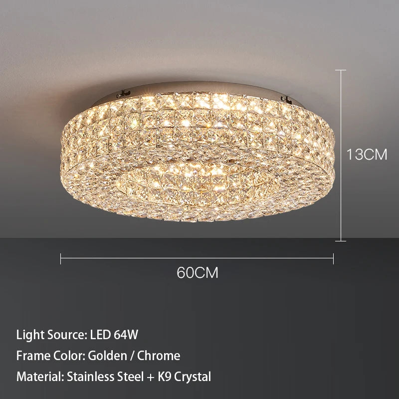 Luxury Round Crystal LED Ceiling Lights with Stainless Steel Design