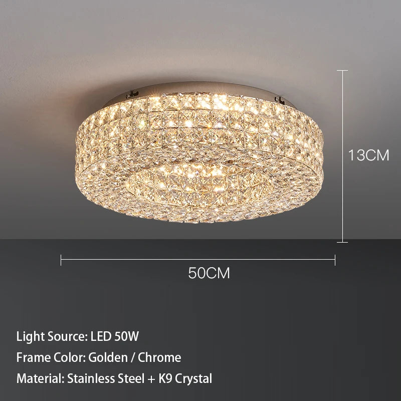 Luxury Round Crystal LED Ceiling Lights with Stainless Steel Design