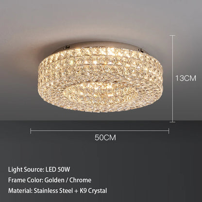 Luxury Round Crystal LED Ceiling Lights with Stainless Steel Design