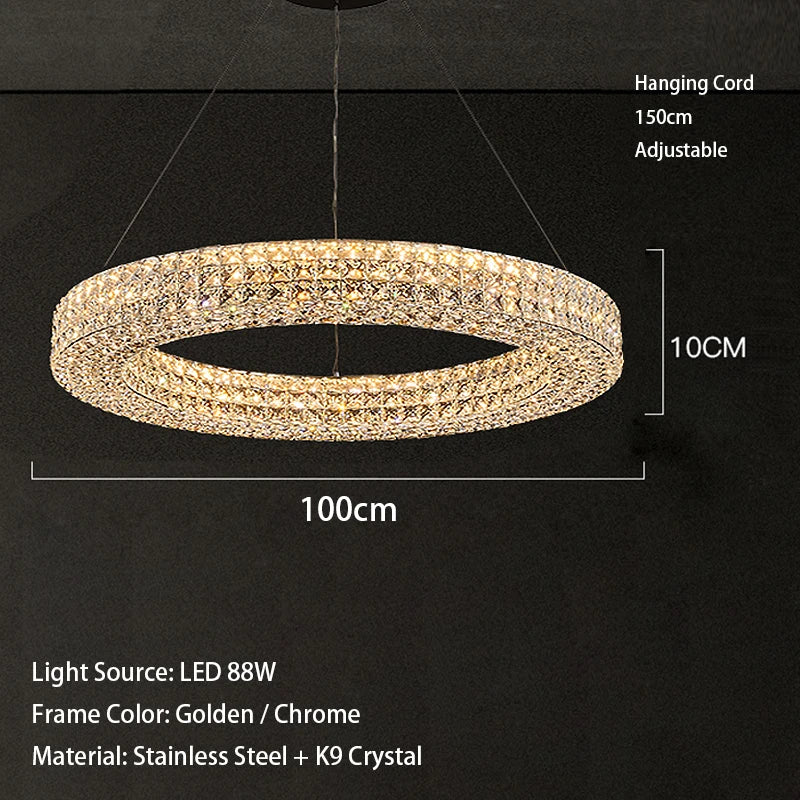 Luxury Round Crystal LED Ceiling Lights with Stainless Steel Design
