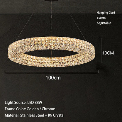 Luxury Round Crystal LED Ceiling Lights with Stainless Steel Design