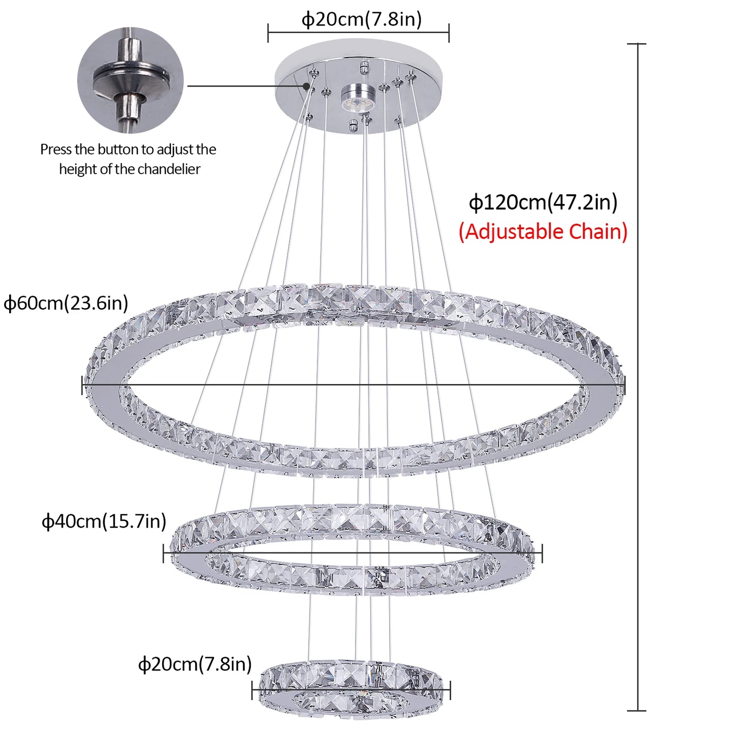 Luxury Three-Ring Crystal LED Kitchen Light with Adjustable Color Modes