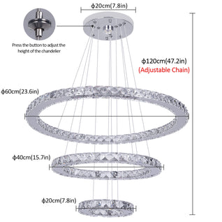Luxury 3-Ring Crystal LED Kitchen Ceiling Light – Adjustable Color Modes