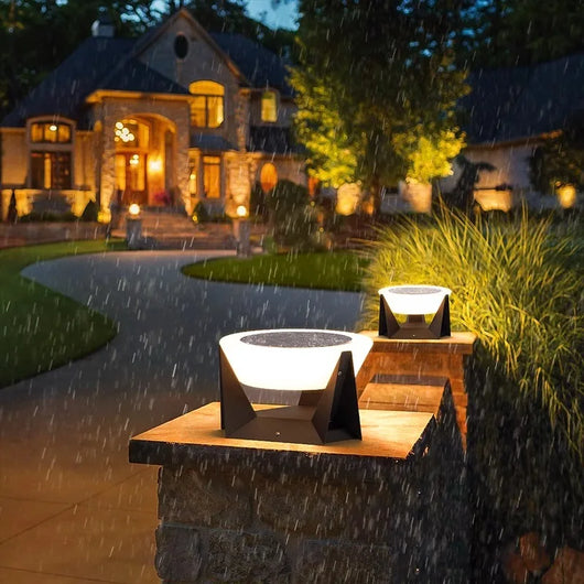 Stainless steel LED remote-controlled cylindrical solar column light,waterproof outdoor courtyard light, door post dimming light