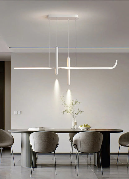 Modern Linear LED Chandelier with Adjustable Spotlights