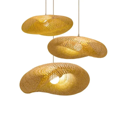 Hand-Woven Bamboo Pendant Light – Vintage Iron LED Fixture