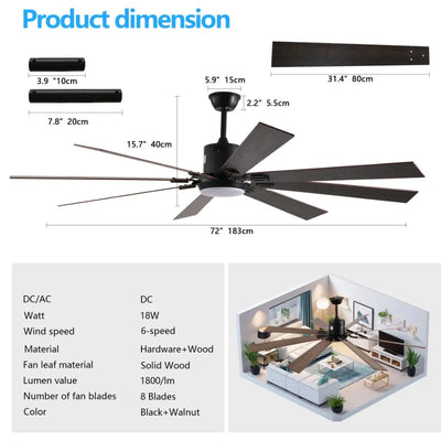 Walnut LED Ceiling Fan Light – Remote Control, Dimmable with Color Temperature