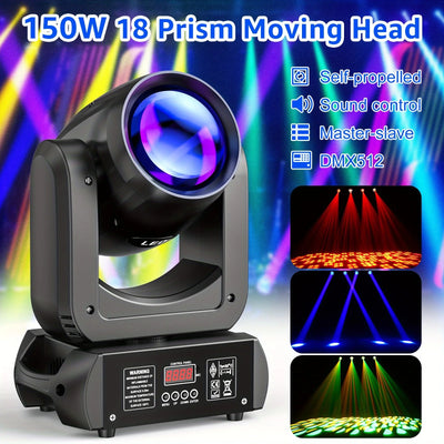 U'King 150W Beam Moving Head Light Rotating 18 Prisms 14 Gobos LED Rainbow Effect Zoom Stage Light DMX512 for DJ Disco Wedding