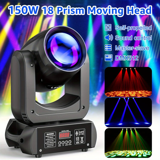 U'King 150W Beam Moving Head Light Rotating 18 Prisms 14 Gobos LED Rainbow Effect Zoom Stage Light DMX512 for DJ Disco Wedding