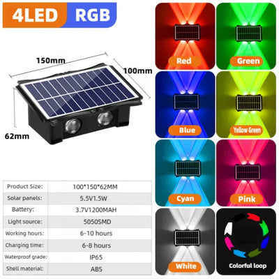 Solar LED Wall Light Outdoor Waterproof – Up & Down Lighting High Brightness Garden Lamp (4/6/8 LED