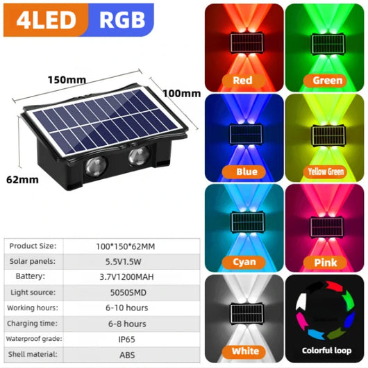 Solar LED Wall Light Outdoor Waterproof – Up & Down Lighting High Brightness Garden Lamp (4/6/8 LED