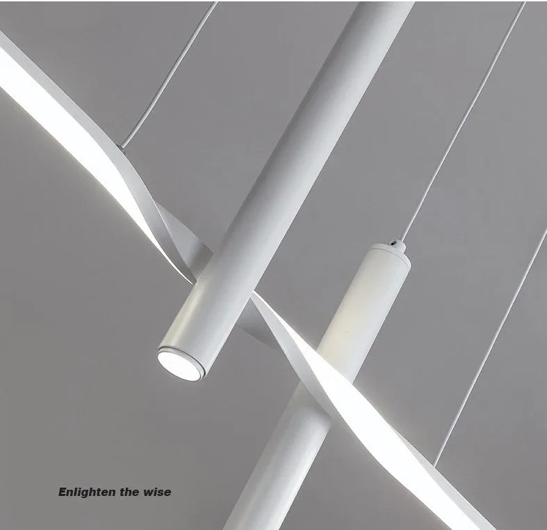 Modern Linear LED Chandelier with Adjustable Spotlights